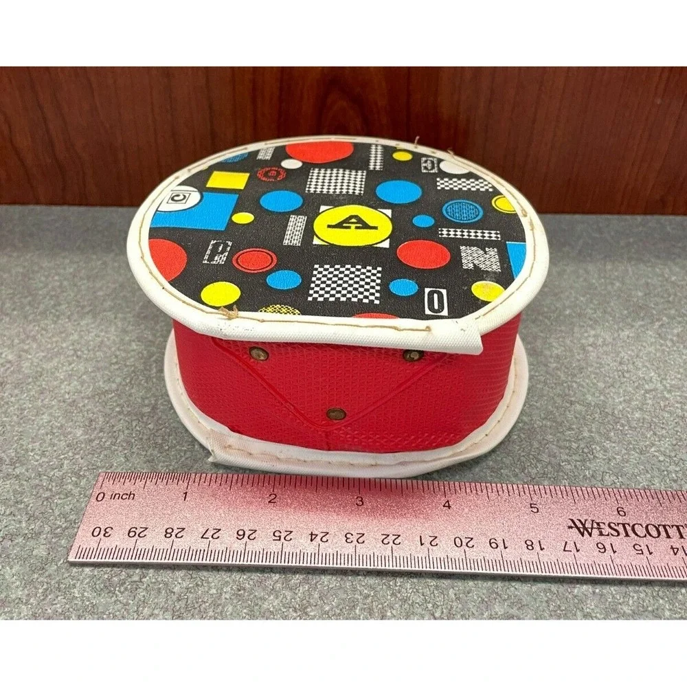 Vintage FAO Schwarz Round Small Purse Holder Pouch Geometric Squares Child Size